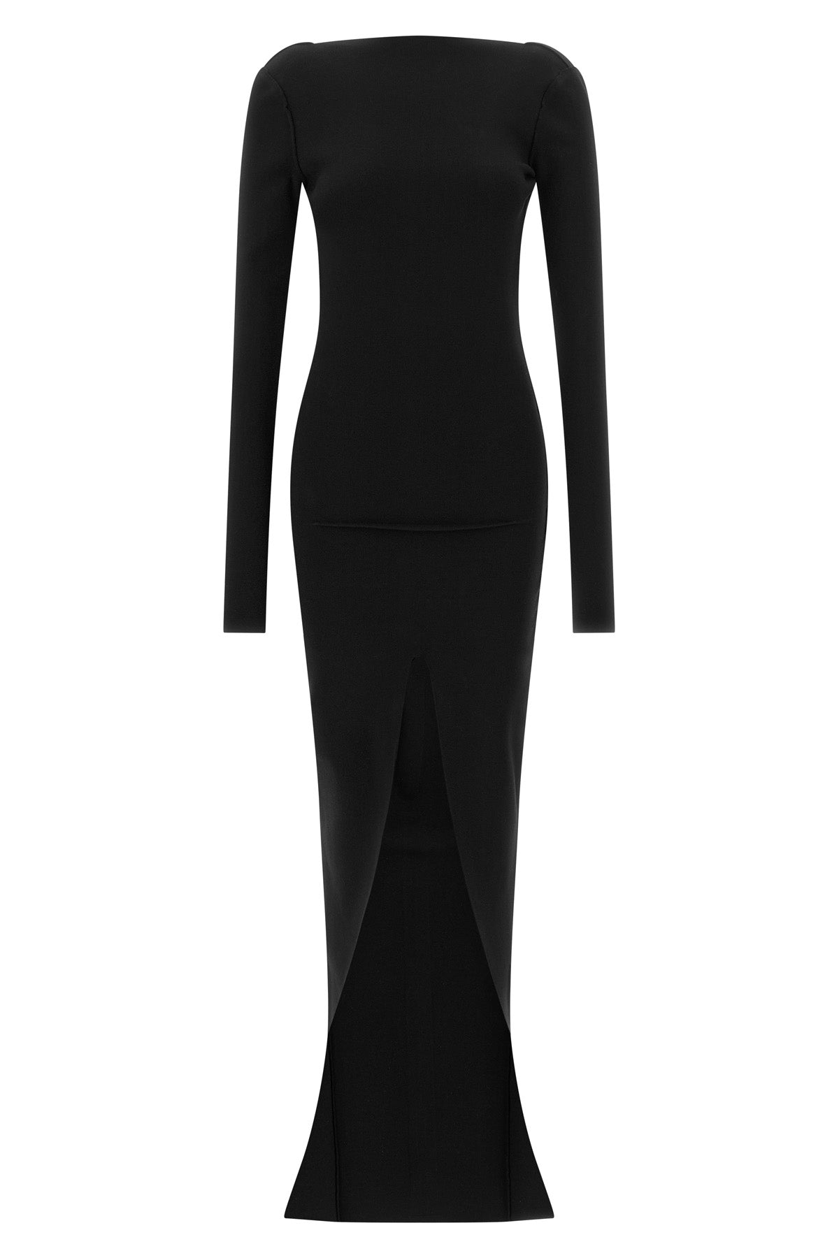 the long rick owens tight dress defines a sculptural and enveloping silhouette