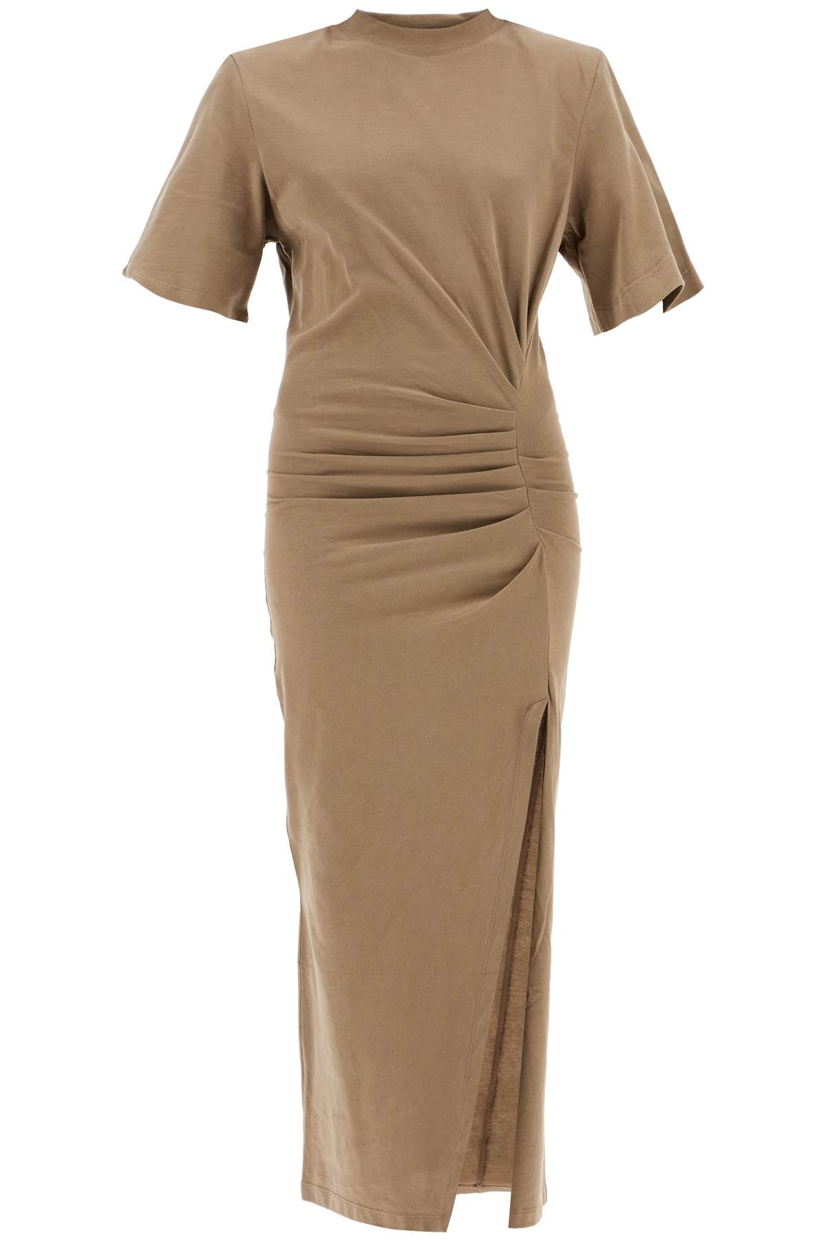 draped dress with padded shoulders