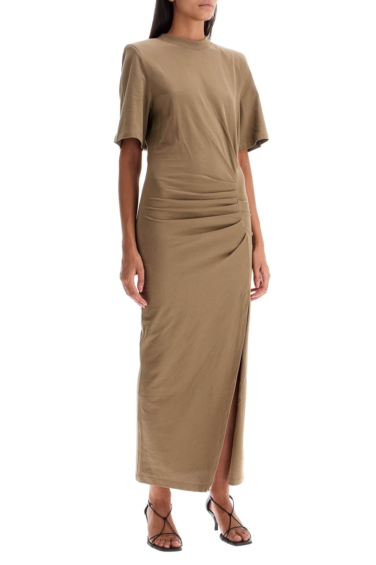 draped dress with padded shoulders