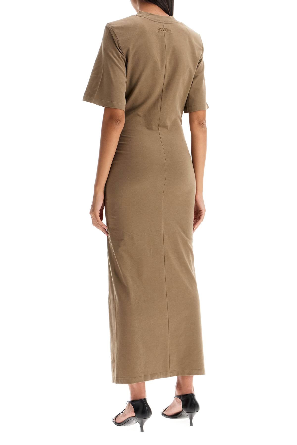 draped dress with padded shoulders