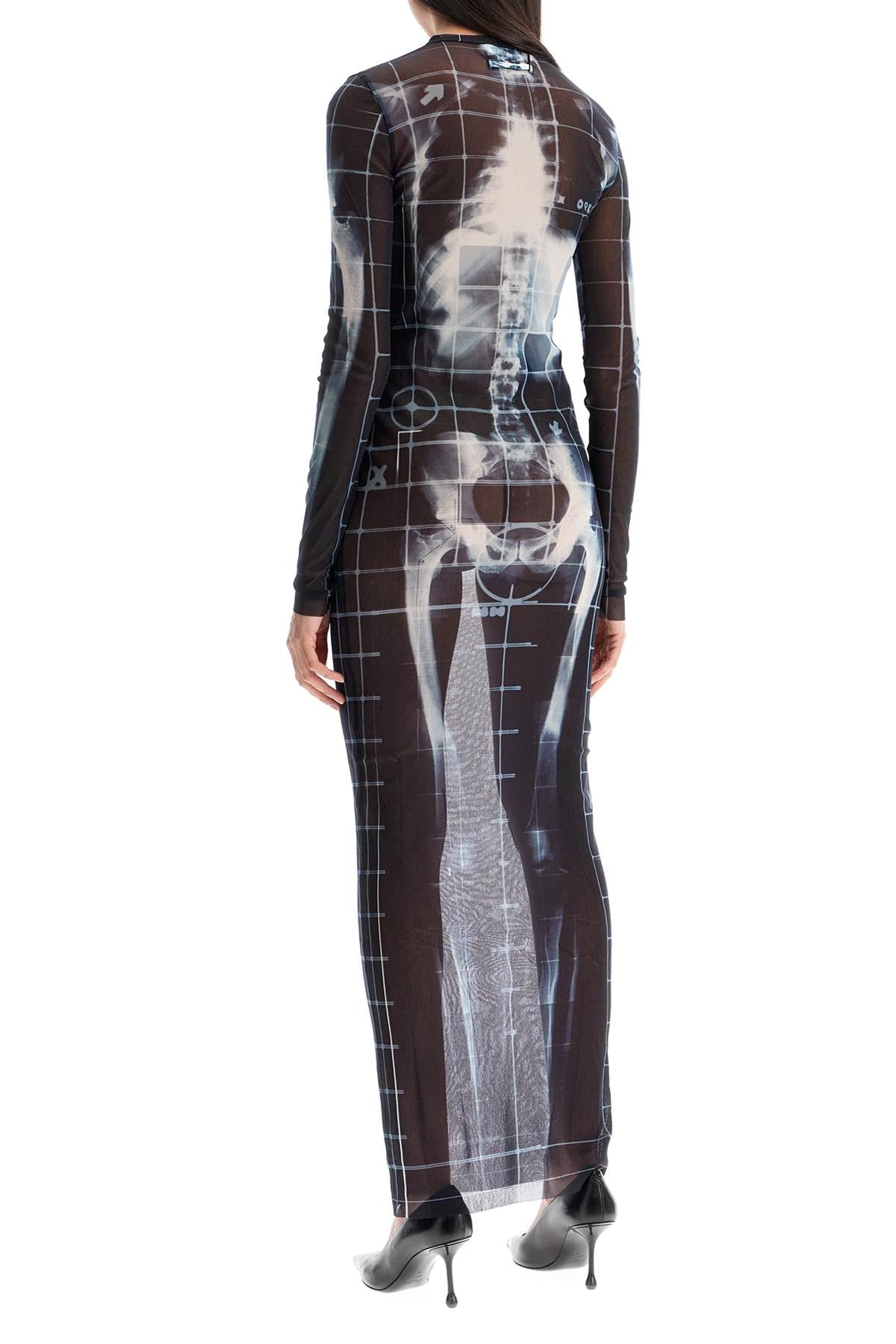 long dress with x-ray print in black, blue, and light blue squeletor