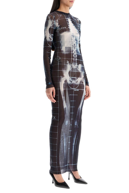 long dress with x-ray print in black, blue, and light blue squeletor