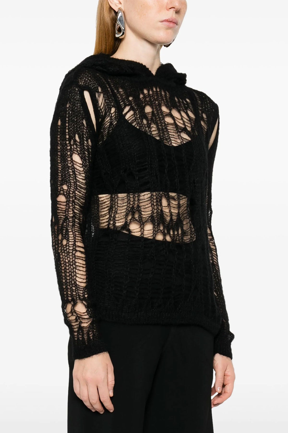 spider hoodie hooded sweater in openwork mohair blend