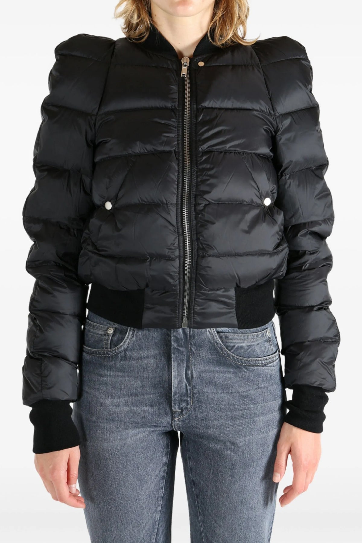 duvet flight quilted and goose down padded nylon bomber jacket