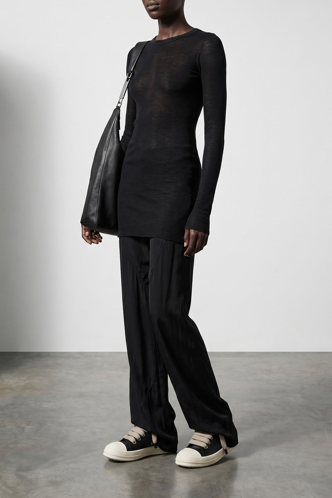RICK OWENS 38 rib ls t ribbed viscose and stretch silk blend t-shirt