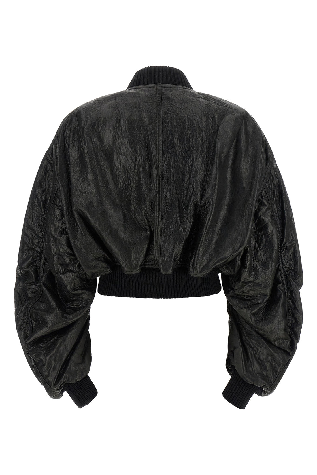 RICK OWENS 38 secchia cropped flight hammered leather bomber jacket