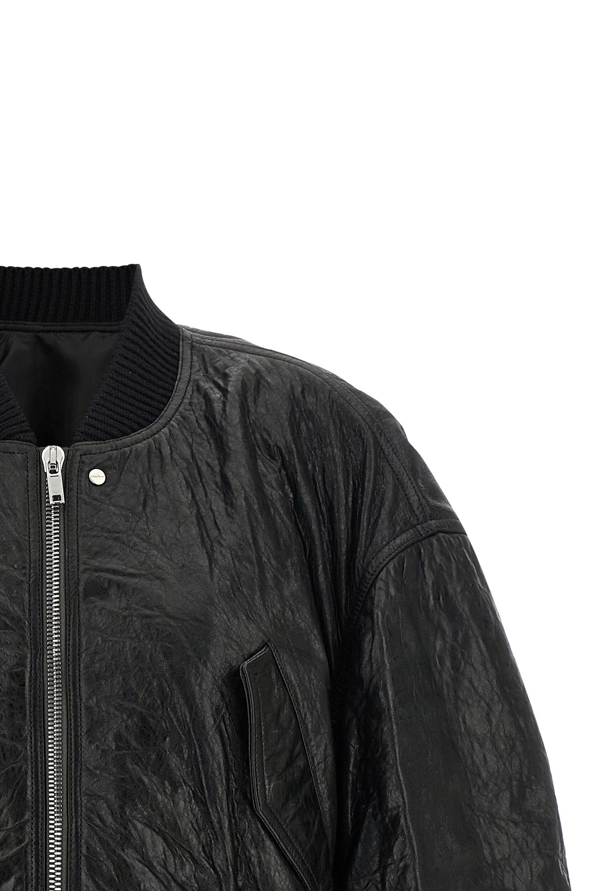 secchia cropped flight hammered leather bomber jacket