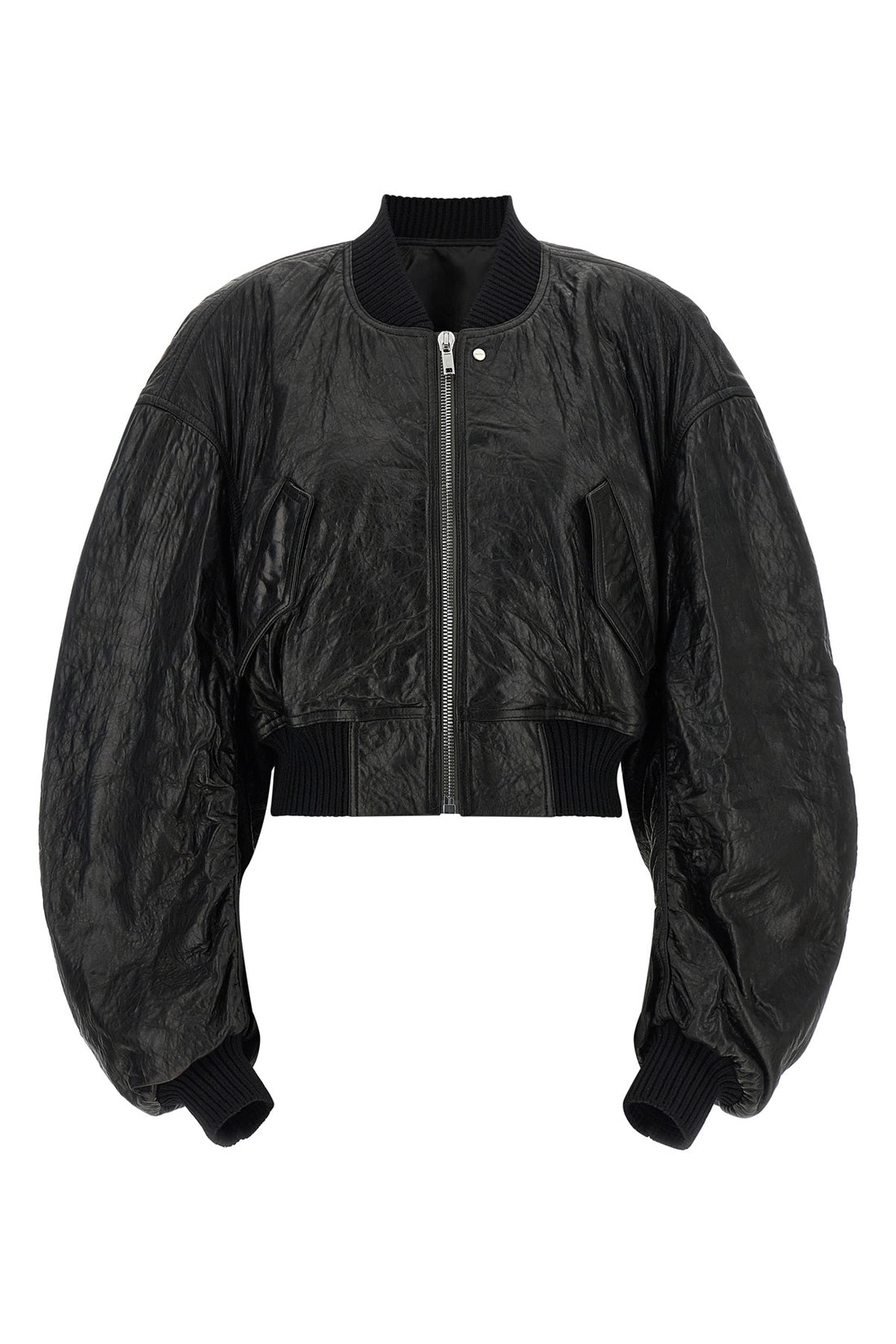 RICK OWENS 38 secchia cropped flight hammered leather bomber jacket