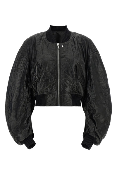 secchia cropped flight hammered leather bomber jacket