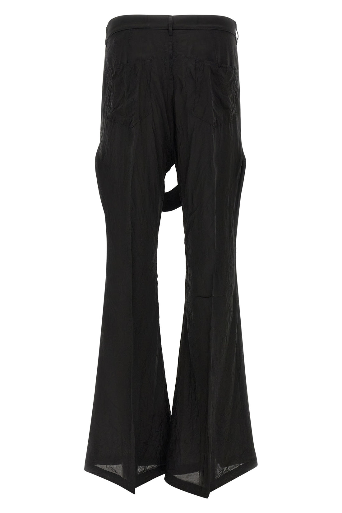 RICK OWENS 32 megastrapped bolans wrinkled shiny cupro pants