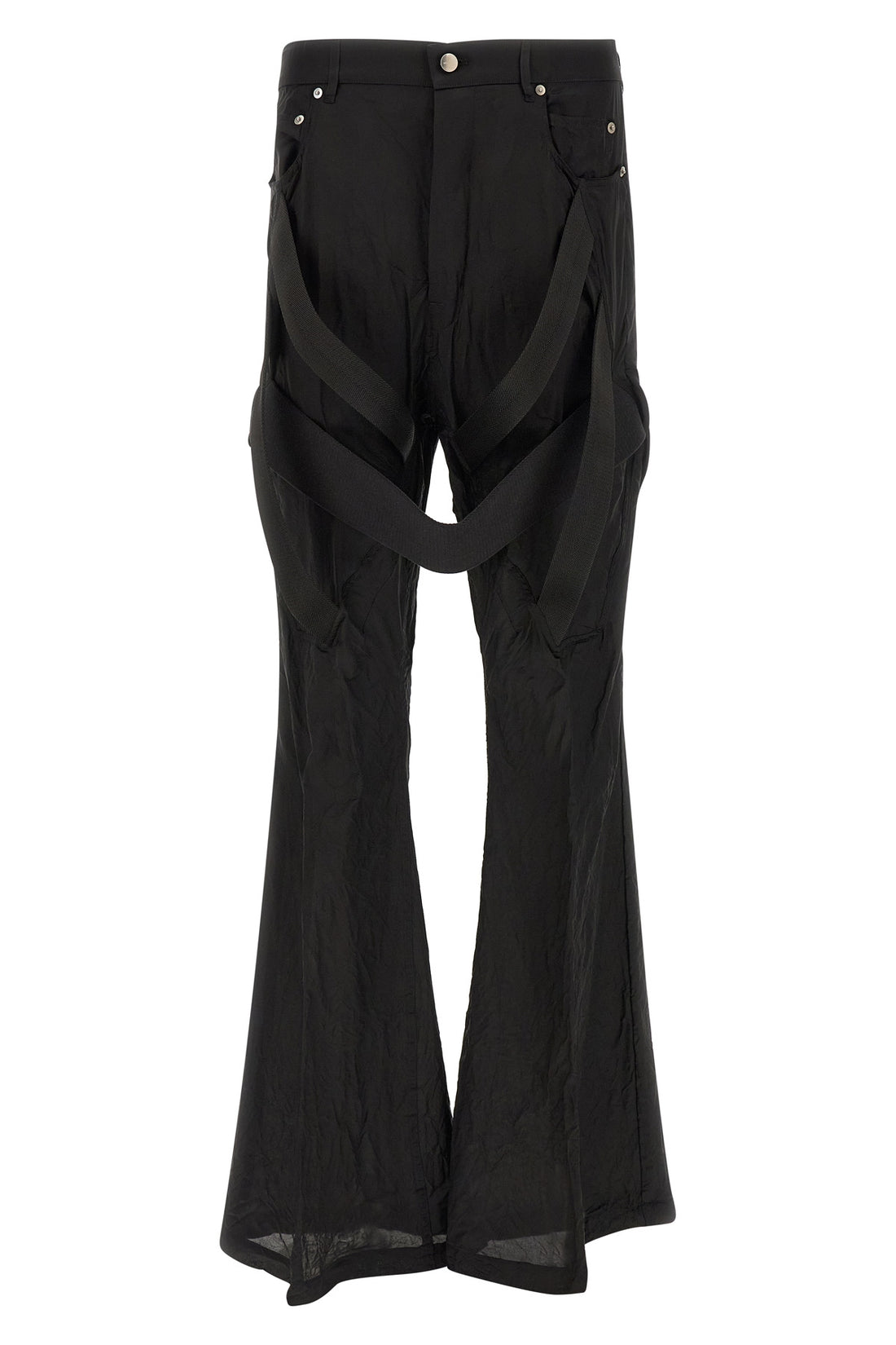 RICK OWENS 32 megastrapped bolans wrinkled shiny cupro pants