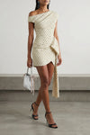 polka dot satin tie side mini dress in light satin