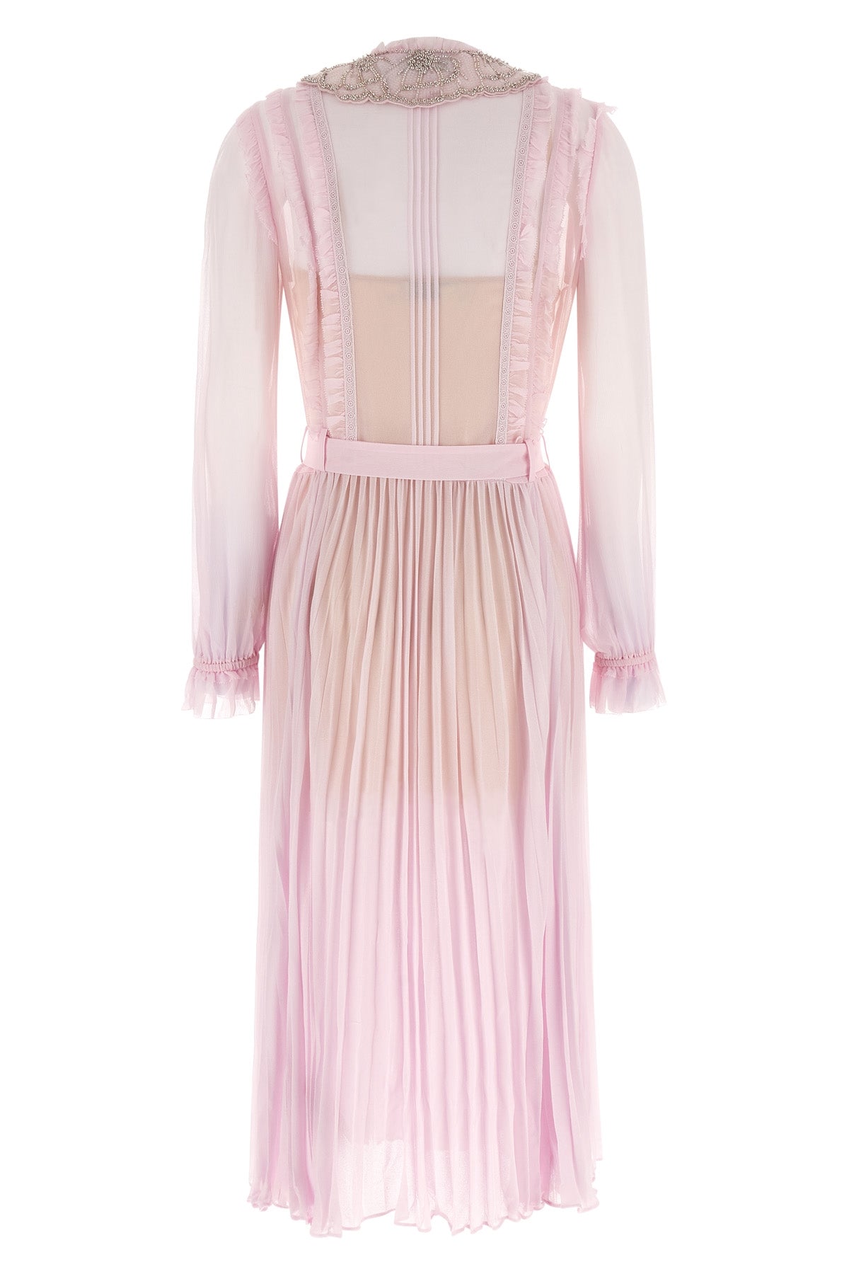 Self Portrait Pink Pleated Georgette Midi Dresses In Pleated Viscose  Georgette