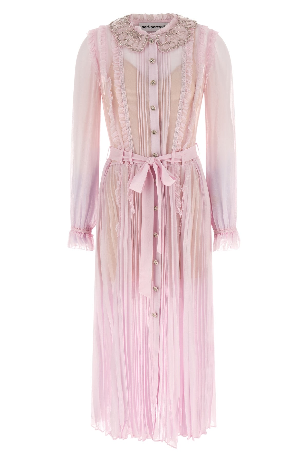 pink pleated georgette midi dresses in pleated viscose georgette