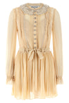 tan pleated georgette mini dress in pleated viscose georgette