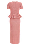 pink peplum knit midi waffle knit dress