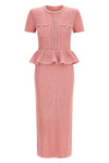 pink peplum knit midi waffle knit dress