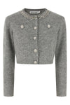 grey fluffy crystal trim cardigan in alpaca and wool blend