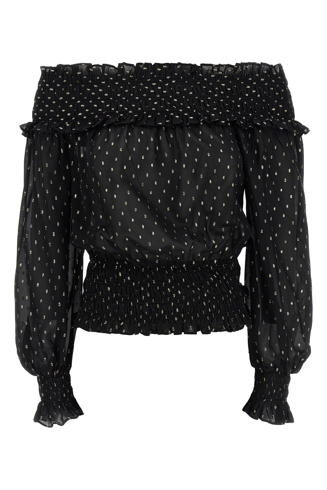 SELF PORTRAIT 10 black and gold chiffon metallic fil coupé top
