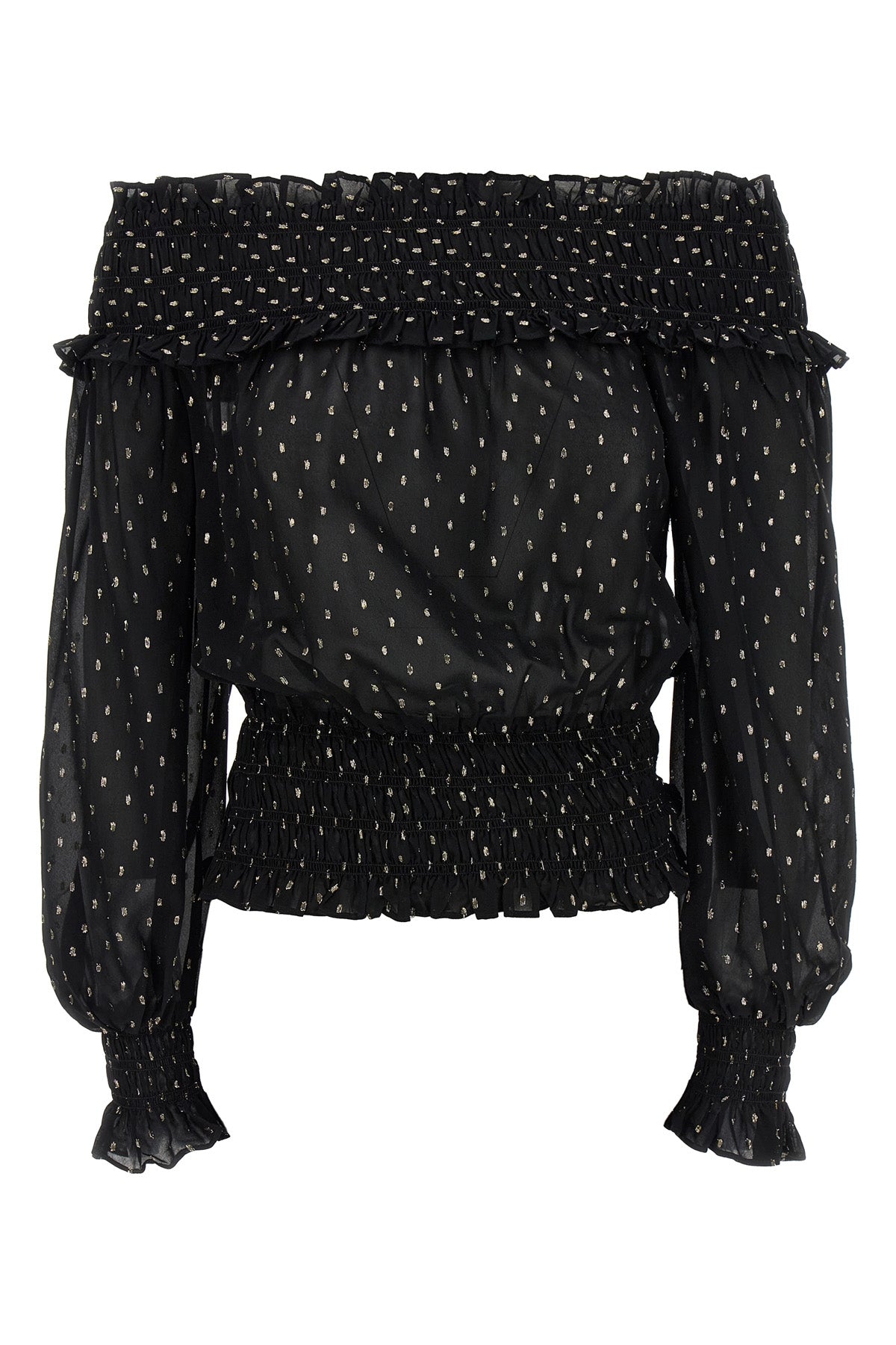 black and gold chiffon metallic fil coupé top