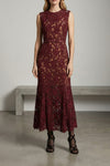 burgundy guipure lace midi floral guipure lace dress