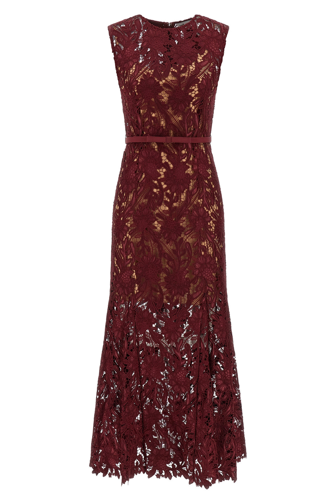 SELF PORTRAIT 6 burgundy guipure lace midi floral guipure lace dress