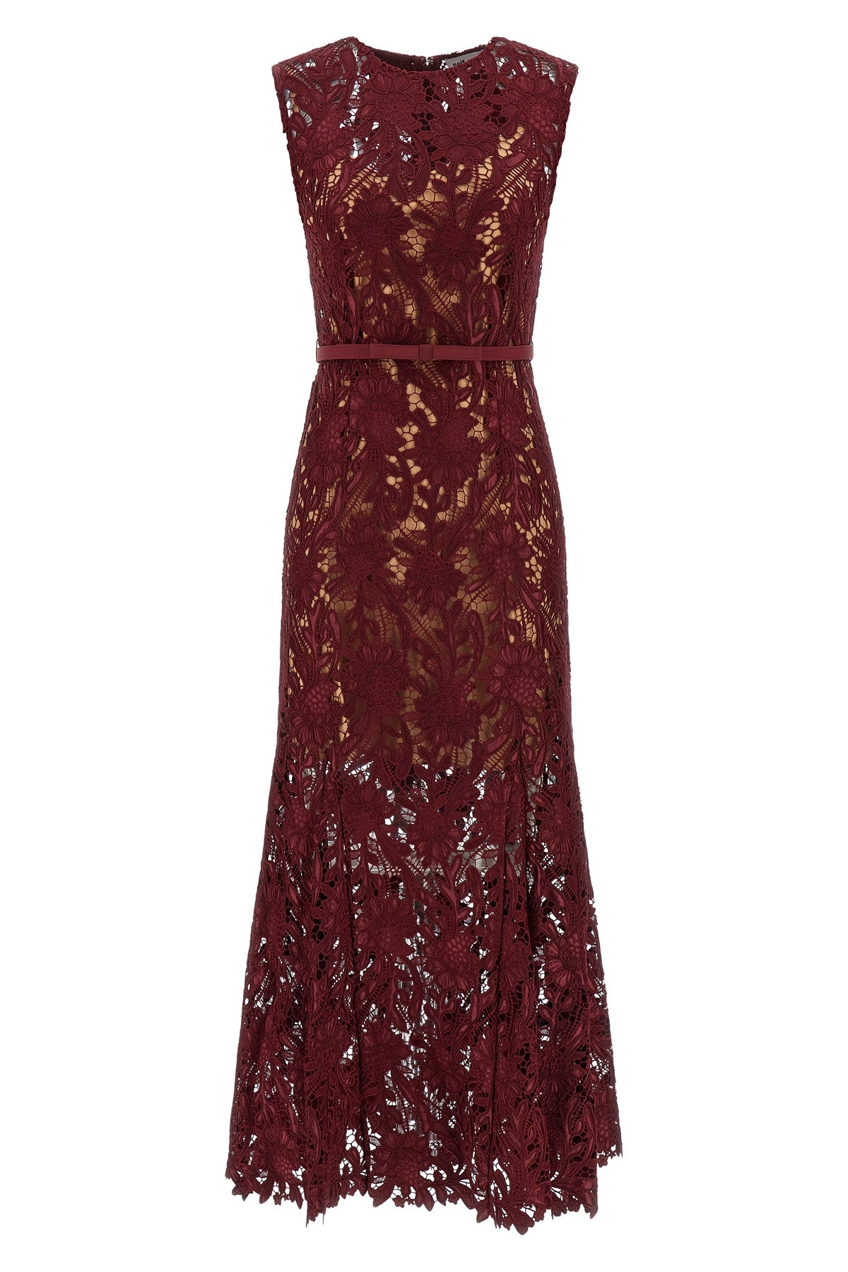 burgundy guipure lace midi floral guipure lace dress