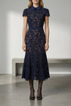 guipure semi-transparent lace navy guipure lace midi dress