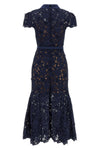 guipure semi-transparent lace navy guipure lace midi dress