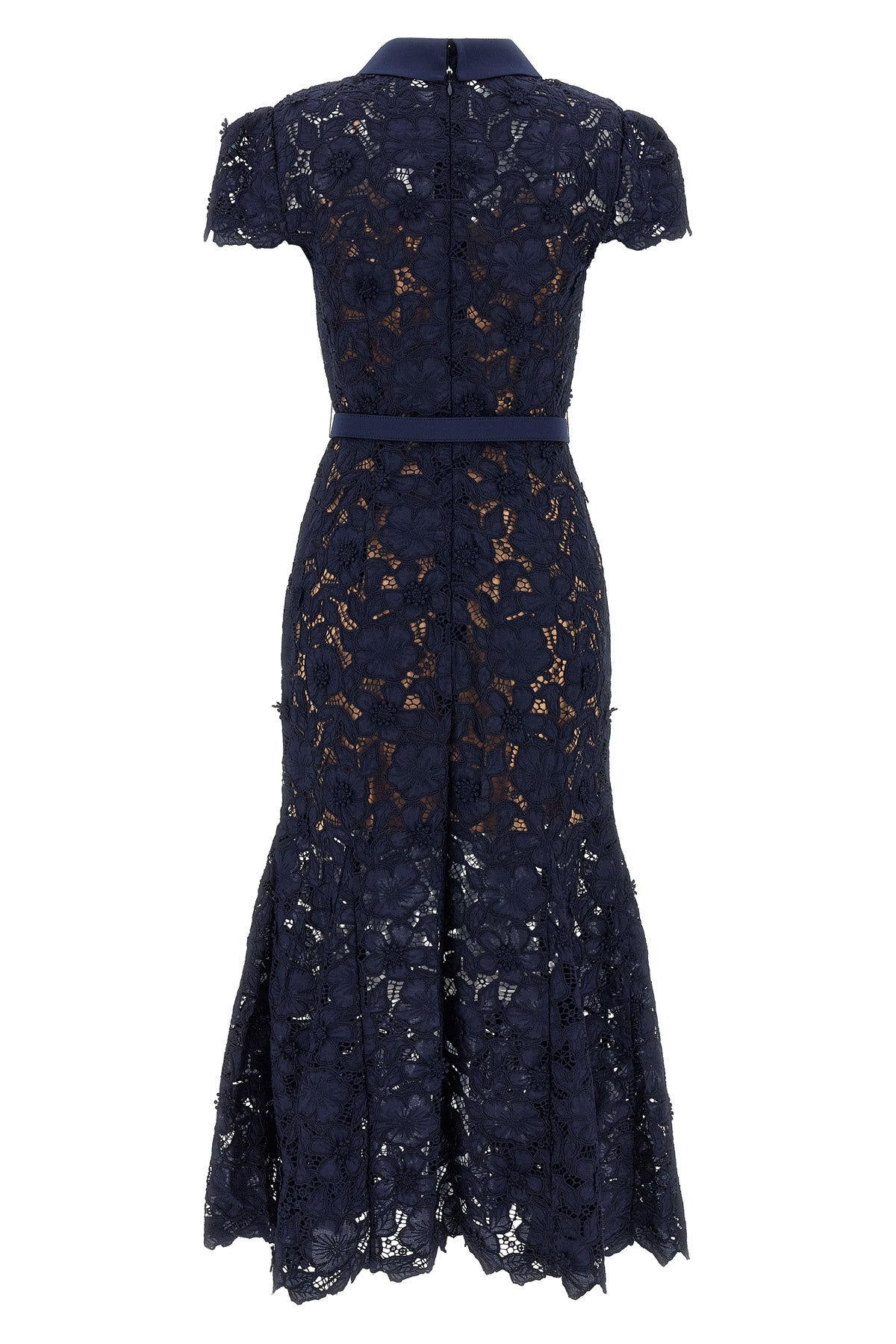guipure semi-transparent lace navy guipure lace midi dress
