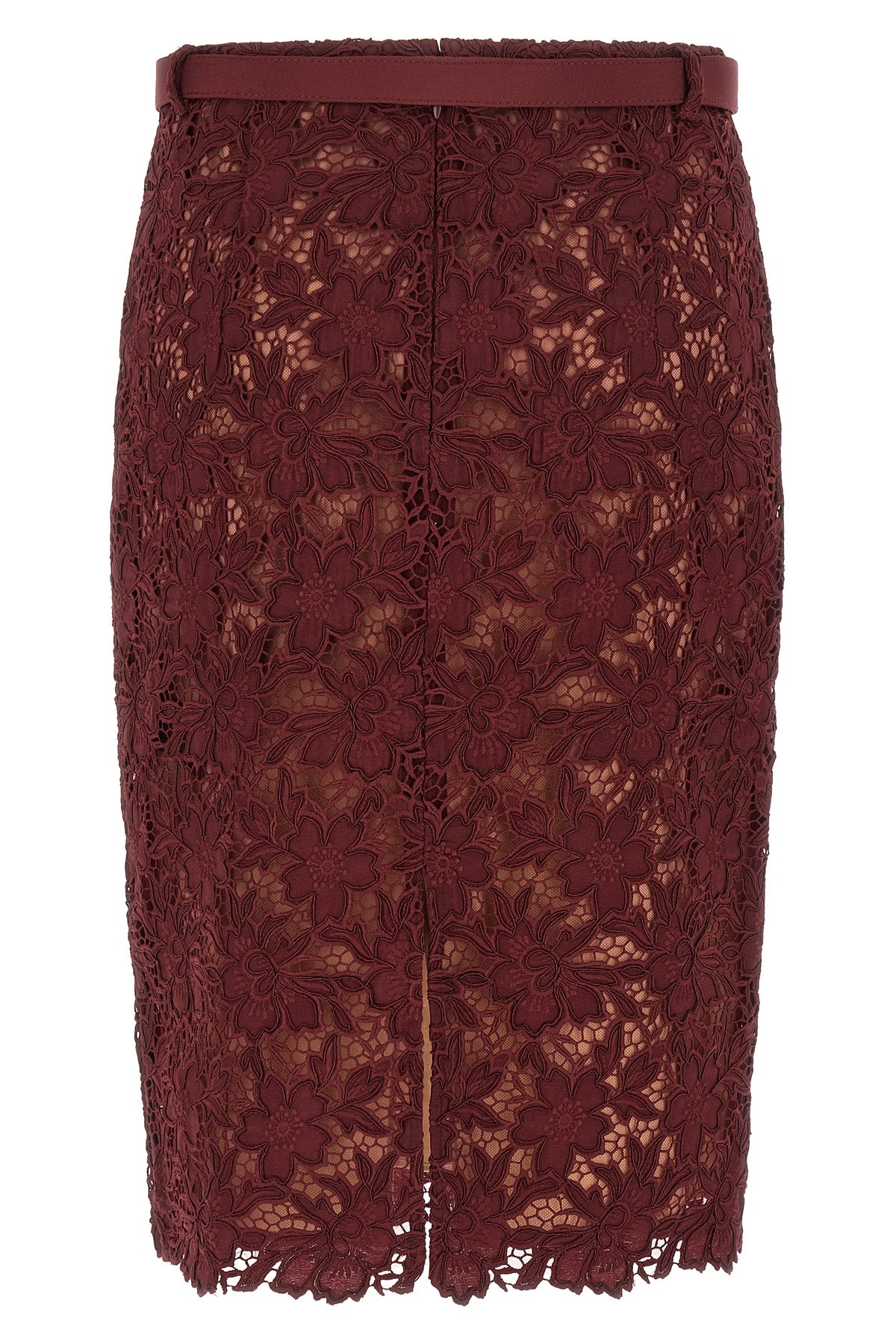 burgundy guipure lace midi floral guipure lace skirt