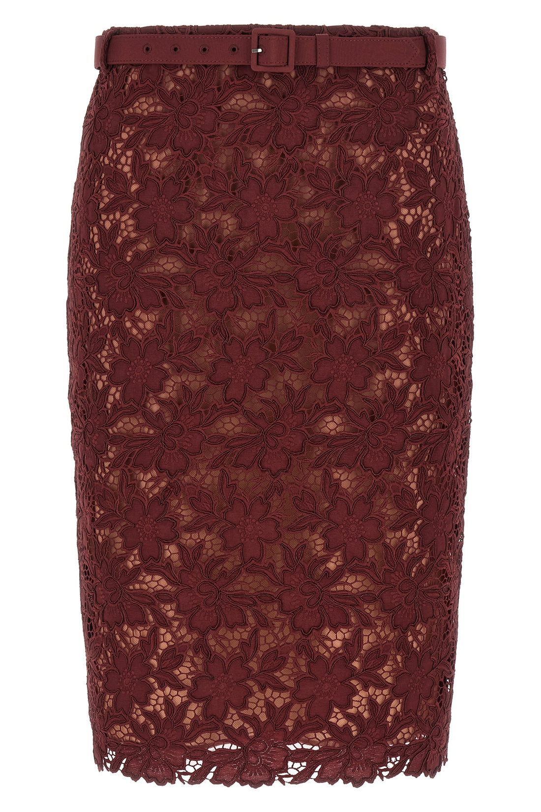 SELF PORTRAIT 8 burgundy guipure lace midi floral guipure lace skirt
