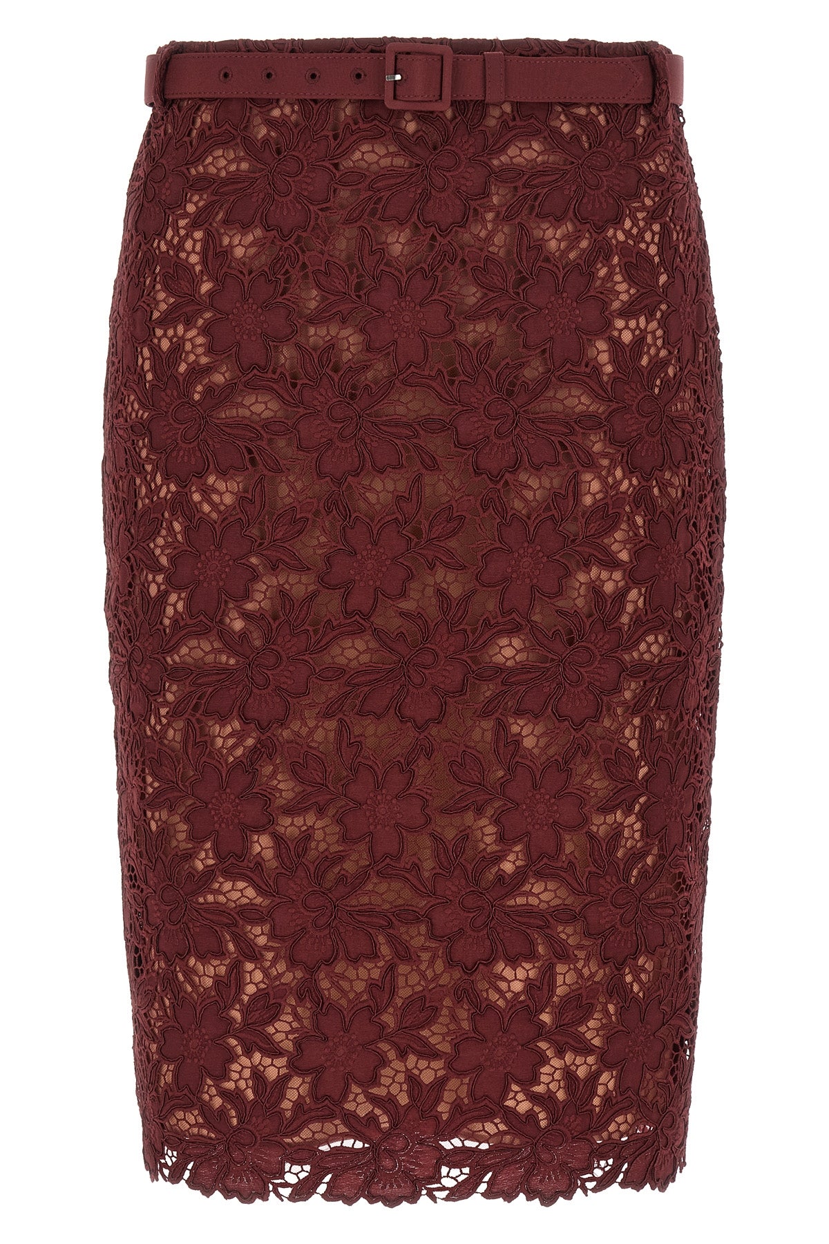 burgundy guipure lace midi floral guipure lace skirt