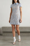 guipure semi-transparent lace blue guipure lace mini dress