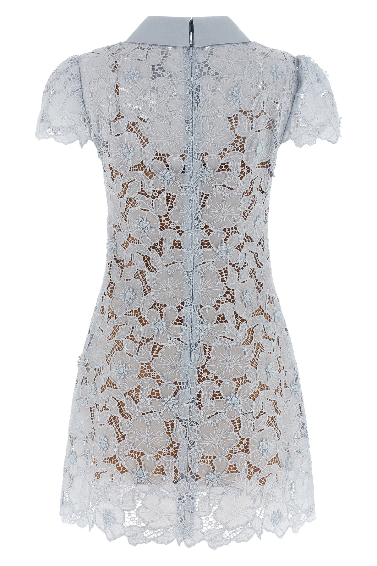guipure semi-transparent lace blue guipure lace mini dress