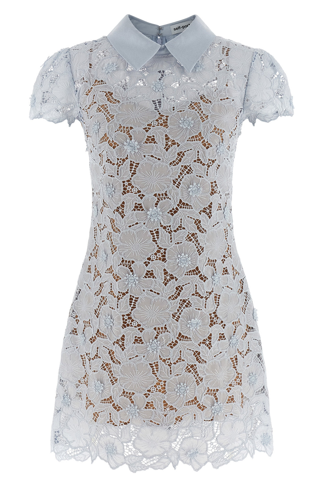 SELF PORTRAIT 8 guipure semi-transparent lace blue guipure lace mini dress