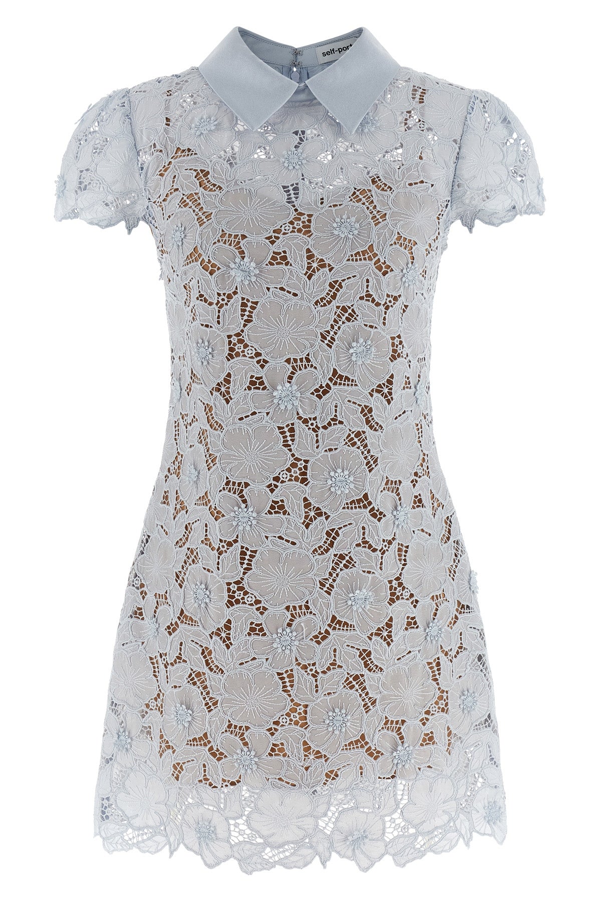 guipure semi-transparent lace blue guipure lace mini dress