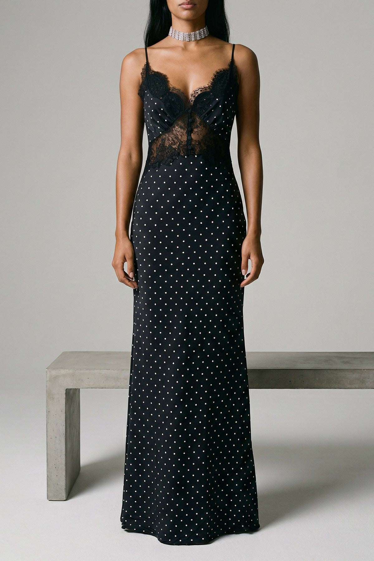 polka dot satin lace maxi polka dot print satin dress