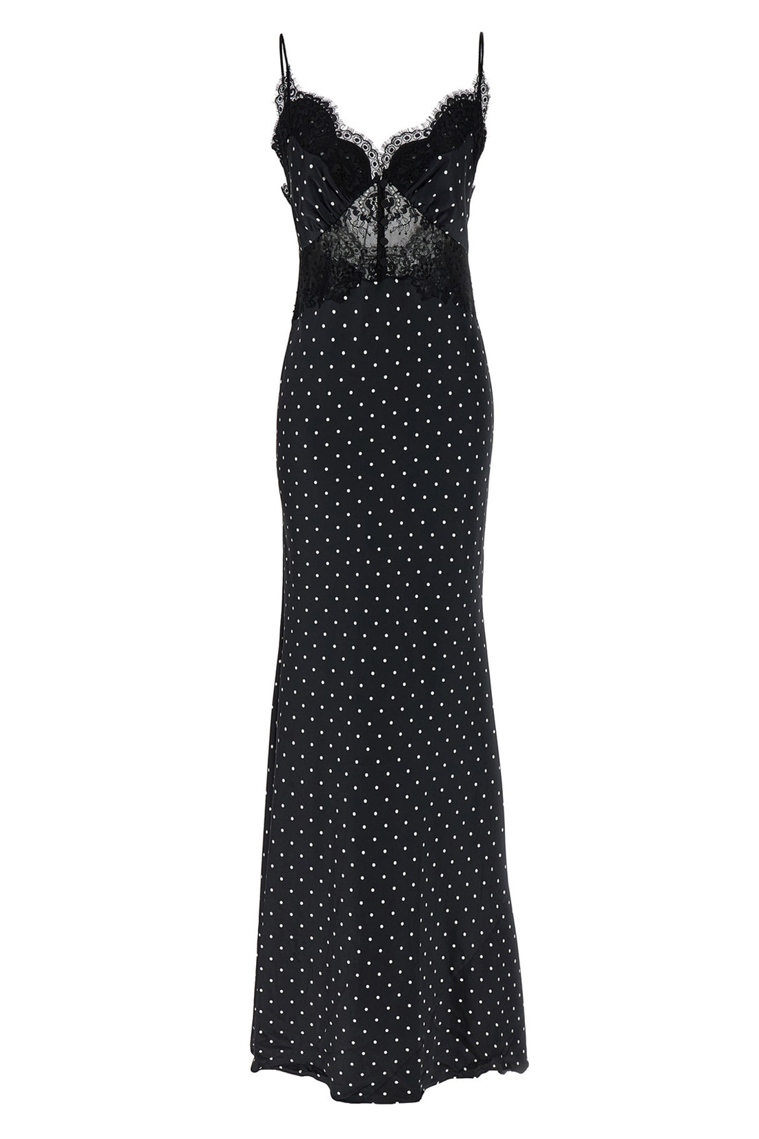 SELF PORTRAIT 8 polka dot satin lace maxi polka dot print satin dress