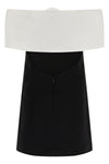black crêpe flower mini off-the-shoulder crêpe dress