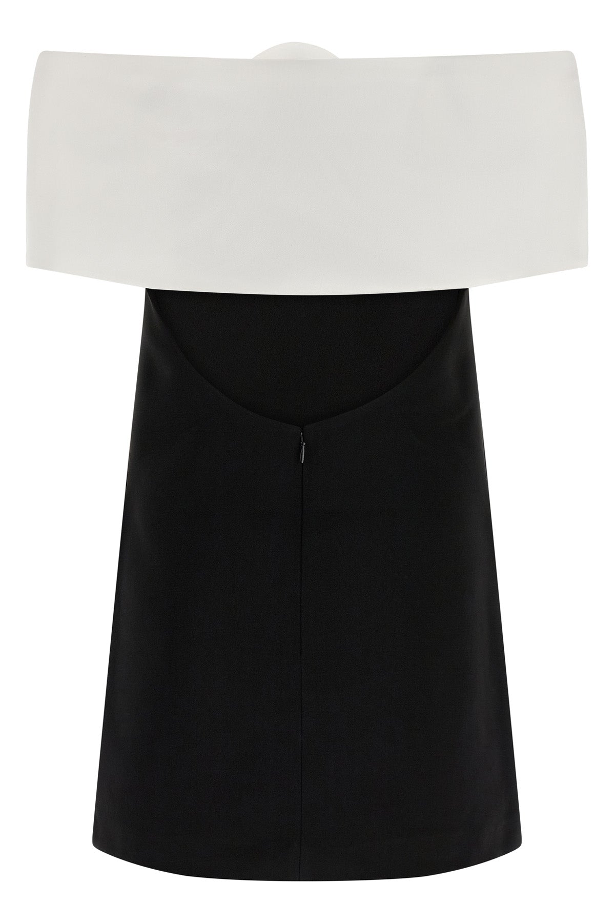 black crêpe flower mini off-the-shoulder crêpe dress