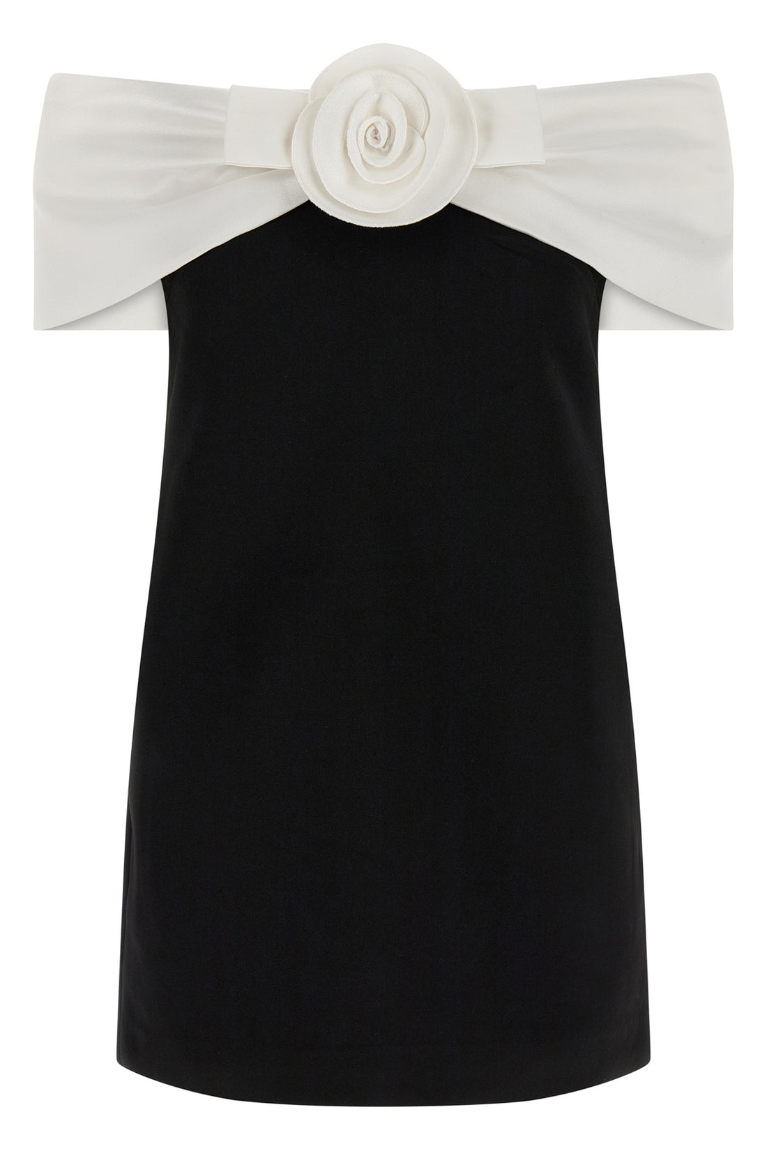 SELF PORTRAIT 10 black crêpe flower mini off-the-shoulder crêpe dress