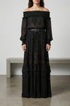 black and gold chiffon lace maxi metallic fil coupé skirt