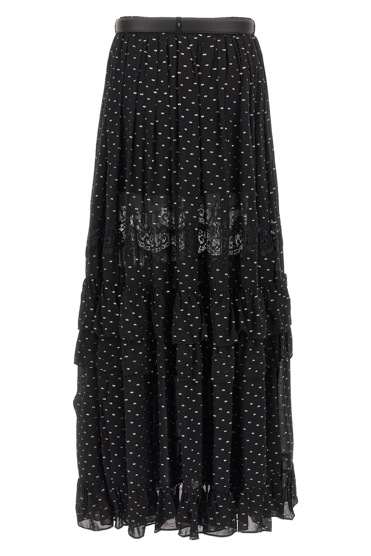 black and gold chiffon lace maxi metallic fil coupé skirt