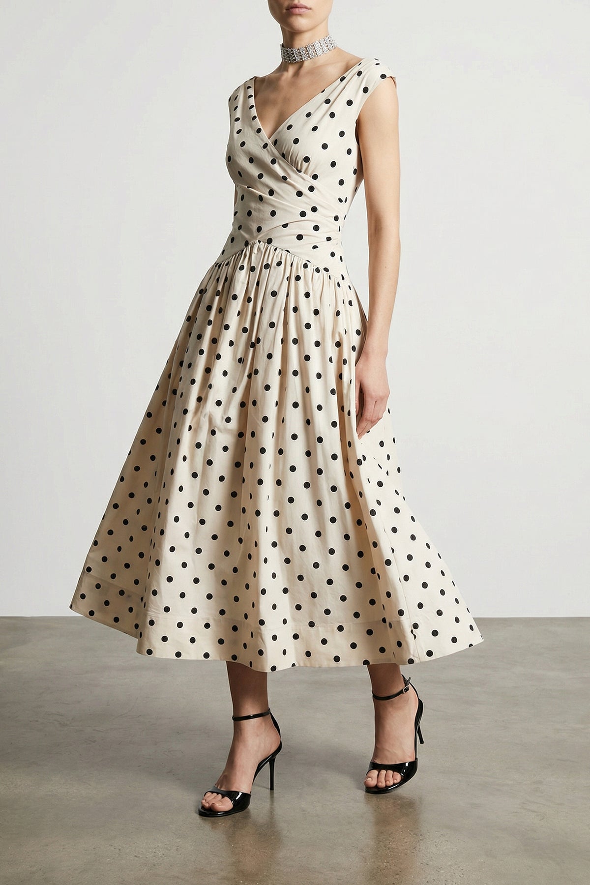 cream polka dot cotton midi polka dot print cotton dress