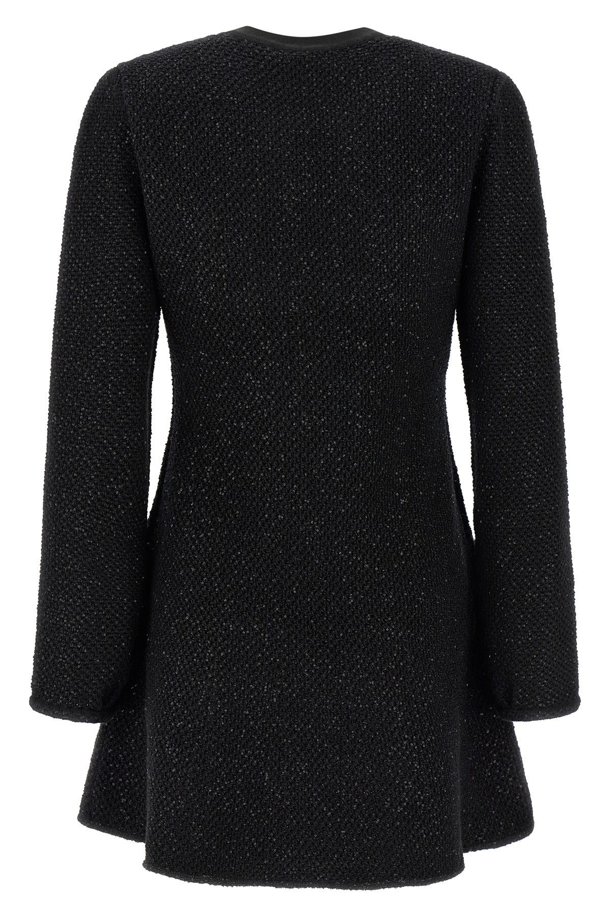 black sequin knit mini cotton and wool blend knit dress