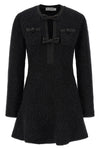 black sequin knit mini cotton and wool blend knit dress
