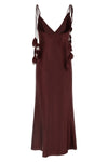 burgundy satin flower midi satin dress