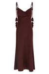 burgundy satin flower midi satin dress