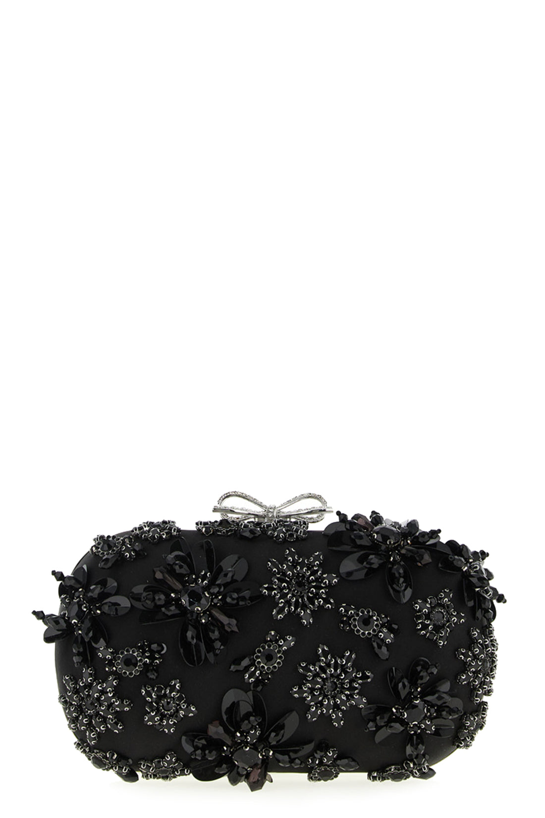 SELF PORTRAIT OS black satin floral crystal satin clutch